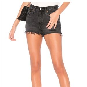 Levi’s 501 Distressed Black denim cut off shorts